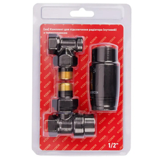 Комплект для підключення радіатора Koer SET-24.Black - 1/2 кутовий з термоголовкою чорний (KR5283)