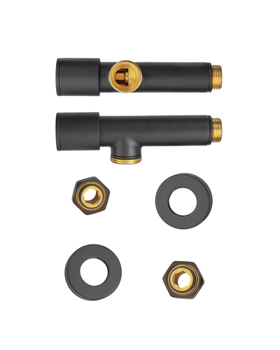 Комплект кранов для полотенцесушителя угловой Koer KR.SET.535 Black - M1/2xM1/2 удлиненный чёрный (KR5844)