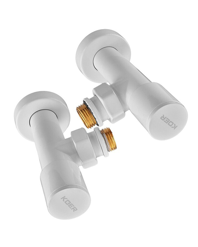 Комплект кранов для полотенцесушителя угловой Koer KR.SET.534 WHITE - M1/2xM1/2 удлиненный белый (KR5843)