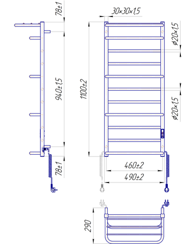 Полотенцесушитель Mario Люксор-I 1100х500/290 TR К 2.3.6102.11.P с таймером-регулятором
