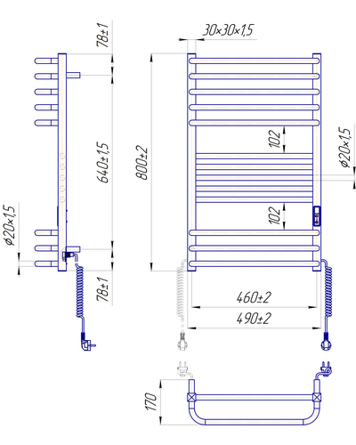 Полотенцесушитель Mario Гера-Люкс-I 800х500/170 TR К 2.2.1902.03.Р с таймером-регулятором