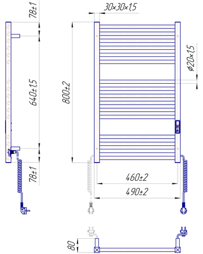 Полотенцесушитель Mario Гера-I 800х500/80 TR К 2.2.1802.03.P с таймером-регулятором