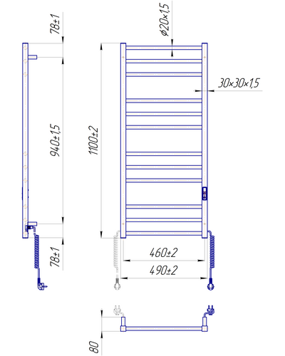 Рушникосушка Mario Преміум Класік-I 1100х500/80 TR К 2.2.1610.03.P з таймером-регулятором Рушникосушка Mario Преміум Класік-I 1100х500/80 TR К 2.2.1610.03.P з таймером-регулятором