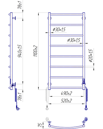 Полотенцесушитель Mario Классик HP-ITR 1090x530 с таймером-регулятором 2.3.0117.10.P