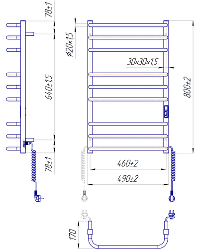 Рушникосушка Mario Преміум Стандарт-I 800х500/170 TR К 2.2.1508.03.P з таймером-регулятором Рушникосушка Mario Преміум Стандарт-I 800х500/170 TR К 2.2.1508.03.P з таймером-регулятором