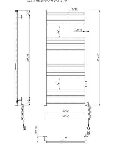 Электрический полотенцесушитель Mario Чикаго-І 1170х530/80 TR K 2.2.2102.03.P