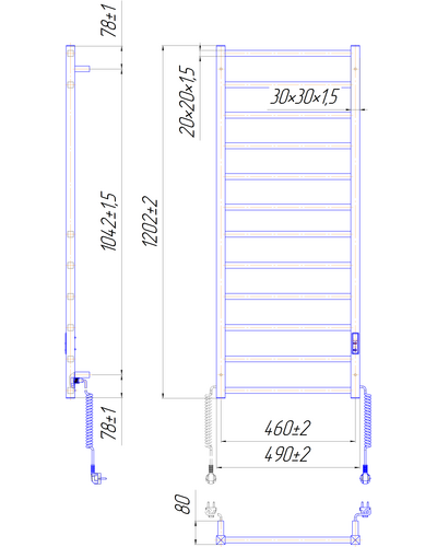 Полотенцесушитель Mario Токио-I 1200х500/80 TR К 2.2.1704.03.P с таймером-регулятором
