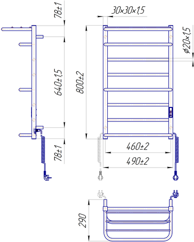 Полотенцесушитель Mario Люксор-I 800х500/290 TR К 2.3.6100.11.P с таймером-регулятором