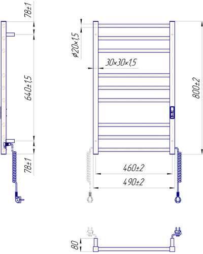 Полотенцесушитель Mario Премиум Классик-I 800х500/80 TR К 2.2.1608.03.P с таймером-регулятором Полотенцесушитель Mario Премиум Классик-I 800х500/80 TR К 2.2.1608.03.P с таймером-регулятором