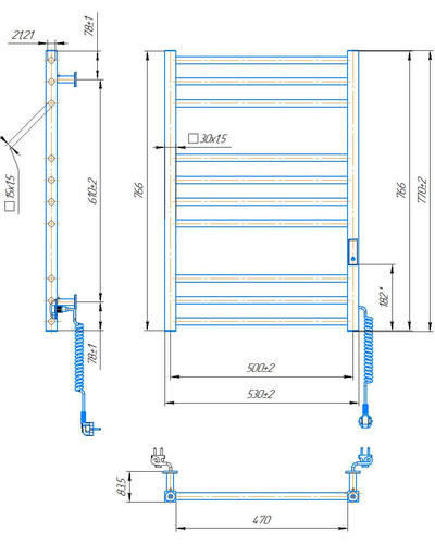 Электрический полотенцесушитель Mario Киото-I 770х530/500 TR K 2.0 таймер-регулятор 2.2.2200.03.P