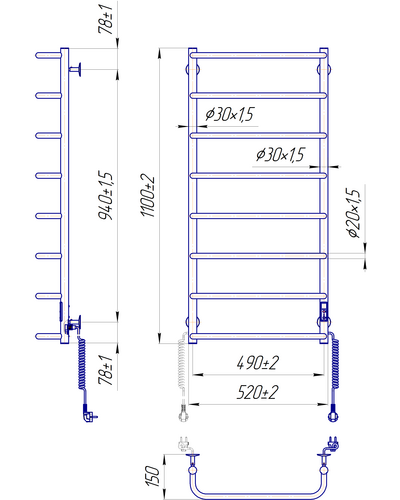 Полотенцесушитель Mario Стандарт HP-ITR 1090x530 с таймером-регулятором 2.3.0217.10.P