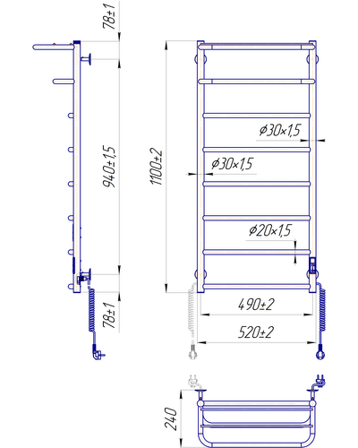Полотенцесушитель Mario Hotel-ITR 1090x530 с таймером-регулятором 2.3.6204.11.P