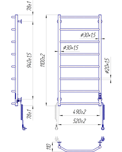 Полотенцесушитель Mario Трапеция HP-ITR 1090x530 с таймером-регулятором 2.3.2817.10.P