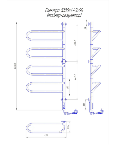Полотенцесушитель Mario Электра-ITR 1000x475х150 с таймером-регулятором 2.3.1004.11.P