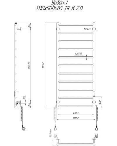 Электрический полотенцесушитель Mario Урбан-I 1110x500/85 TR K 2.0 таймер-регулятор