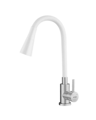 Смеситель для кухни Mixxus SUS-011-T REFL.White с силиконовым изливом из нерж. стали SUS304, излив белый (MI8228)
