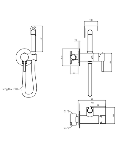 Змішувач для гігієнічного душу Mixxus Premium Hans 002-A Inner Graphite з лійкою (Колір графіт) (MI6921)