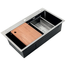 Мийка Zerix ZH7545-SET-05 DECOR NANO-BLACK (3.0/0.8) з нерж. сталі, комплект (графіт) (ZM5582)