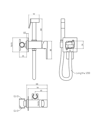 Змішувач для гігієнічного душу Mixxus Premium Kvadro 333 Inner з лійкою (MI6925)