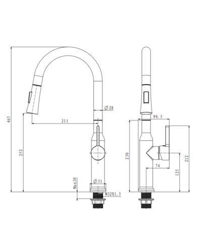 Змішувач для кухні з висувним виливом Mixxus Premium Pull 014 Graphite (MI6959)