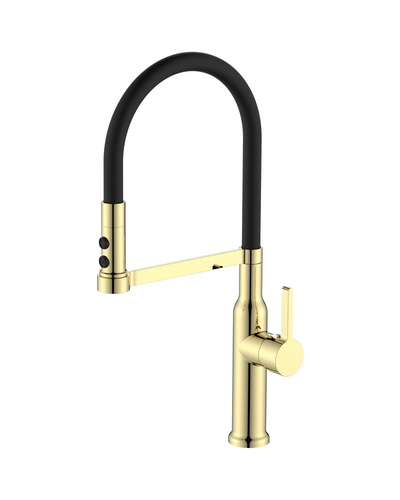 Змішувач для кухні Mixxus Premium Pull 017 Brushed Gold REFL.Black (Кол.мат.зол.+сил.вил.чор.) (MI8280)