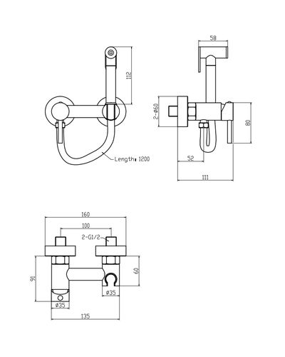 Змішувач для гігієнічного душу Mixxus Premium Hans 024-B з лійкою (MI6923)