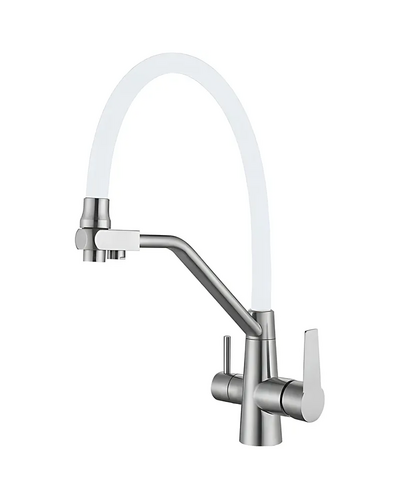 Смеситель для кухни с гибким изливом на две воды Mixxus Ful-021 REFL.White из нерж. стали SUS304 (MI7017)
