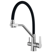 Смеситель для кухни на две воды с гибким изливом Mixxus Ful-021 REFL.Black нерж. сталь SUS304 (MX0787)