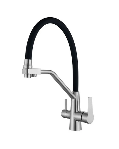 Смеситель для кухни на две воды с гибким изливом Mixxus Ful-021 REFL.Black нерж. сталь SUS304 (MX0787)
