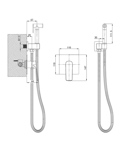 Змішувач для гігієнічного душу Mixxus Premium Mone 002 INNER вбудований з лійкою (MI6773)