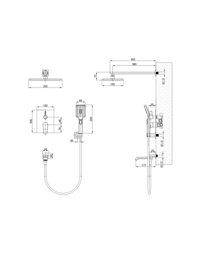 Встраиваемая душевая система Mixxus Premium Dali 009 Inner Box Graphite (MI6761)