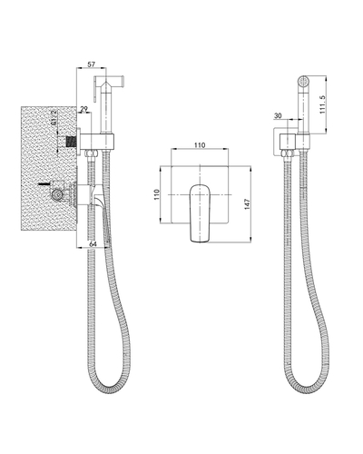 Змішувач для гігієнічного душу Mixxus Premium Mone 002 INNER Graphite вбудований з лійкою (MI6784)