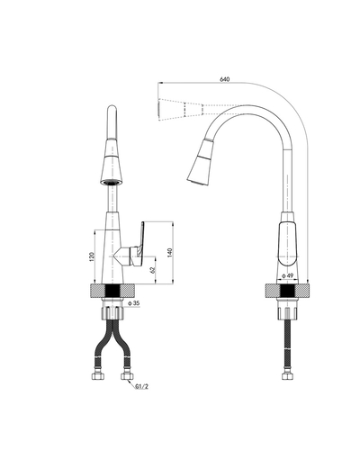Змішувач для кухні Mixxus Premium Matis 011-T (NUT) Graphite Refl.Black (Колір граф.+сил.вилив чорн) (MI8268)
