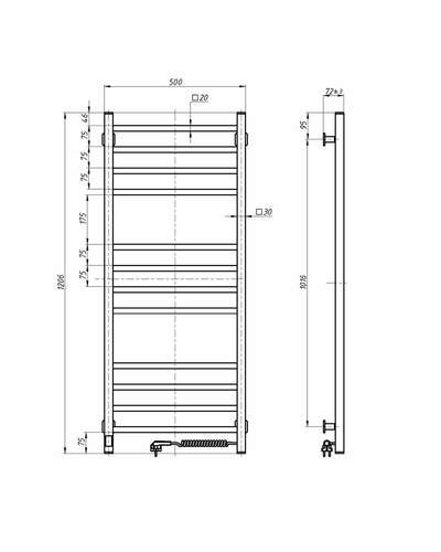 Полотенцесушитель Navin Loft 500х1200 Sensor с таймером, правый 10-043053-5012