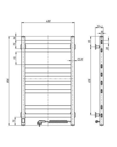 Рушникосушка Navin Авангард 480х800 Sensor лівобічна з таймером 10-028153-4880