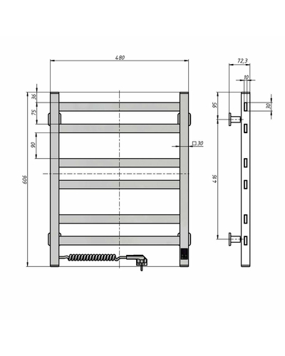 Рушникосушка Navin Авангард 480х600 Sensor права з таймером 10-028053-4860