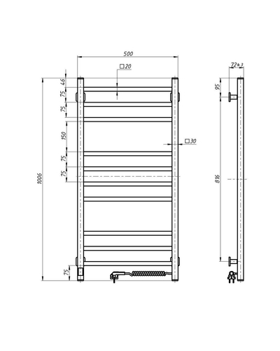 Полотенцесушитель Navin Loft 500х1000 Sensor правый с таймером, белый 12-143053-5010