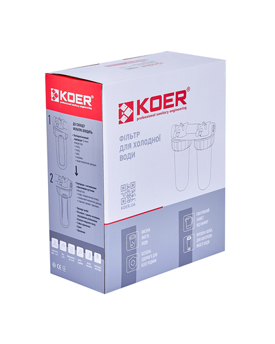 Фильтр для холодной воды Koer KV-25-1 (2 колбы, 8 атм. 1") (KR5768)