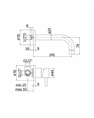 Смеситель для умывальника Paffoni Stick скрытого монтажа излив 245 mm хром (SK007CR70)