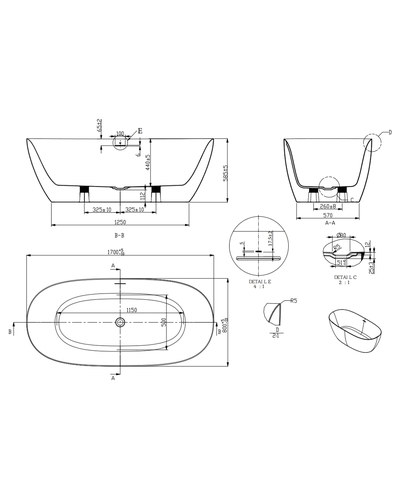 Ванна акриловая Ravak FreeStyle O 170x80 отдельностоящая RKUA600009