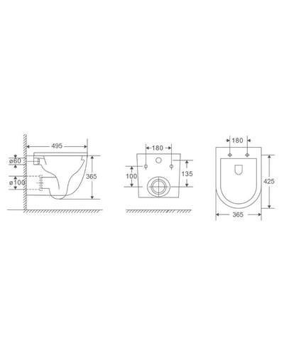 Унітаз підвісний Rivera Atlas Tornado з сидінням 495x365x365mm A0495TQ3L