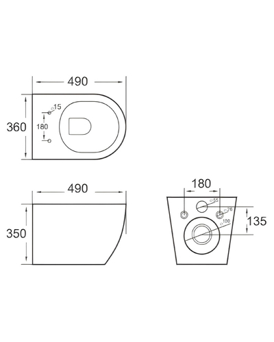 Унітаз підвісний Rivera Ronda Rimles з сидінням 490x360x350mm R0049RQS