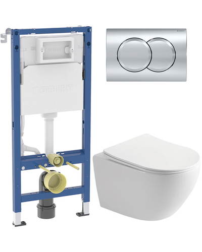 Инсталляция Geberit DuofixBasic с унитазом Rivera Ronda Rimles кнопка хром 458.103.00.2 + R0049RQS