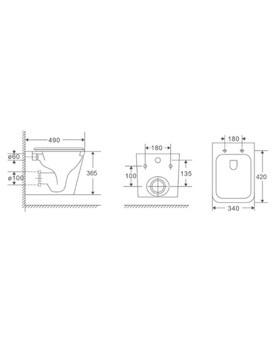 Унітаз підвісний Rivera Vigo Tornado з сидінням 490x340x365mm V0490TQ3L