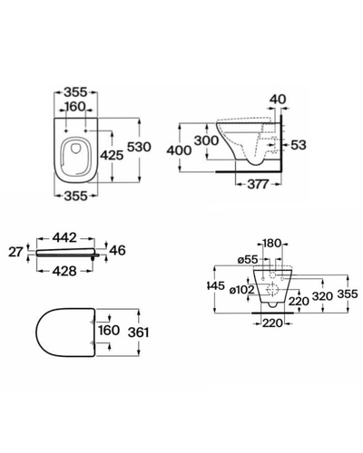 Підвісний унітаз з сидінням Roca Airos Vortex Rimless A34HC10000