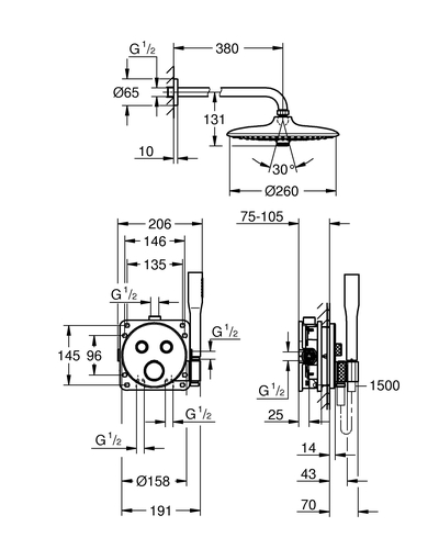 Душова система Grohe Grotherm Smartcontrol з верхнім душем 260 хром 34867000