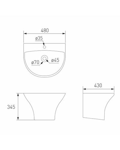 Умивальник Volle CADIZ моноблок підвісний (48*43*34,5 см) 1339.171007