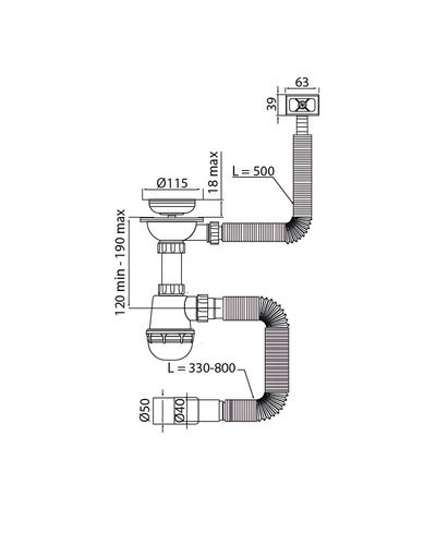 Сифон для кухні Mixxus SK-02-A 3 1/2"x40 з нержавіючою сіткою, гнучким прямокутним переливом (MI8194)