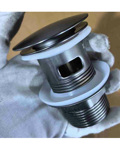 Донный клапан для раковины с переливом Zerix BV-09 GRAY 1 1/4" автоматический Click-Clack (Цвет графит) (MY0415)