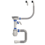 Сифон для кухни Mixxus SK-06-BL 3.1/2x40 с пластиковой сеткой, отводом для стиральной машины, гибким круг. переливом (MI8196)